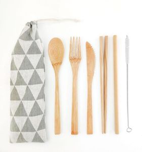 Posate da viaggio creative Posate Utensili di bambù Set riutilizzabili Eco friendly Cucchiaio forchetta portatile Set Accessori per la tavola3592636