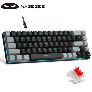 Клавиатуры MageGee Портативная 60% механическая игровая клавиатура MK-BOX Компактная проводная офисная клавиатура со светодиодной подсветкой, 68 клавиш и синим переключателемL240105