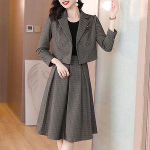 Work Dresses Fashion Korean Sweet Elegant 2 Piece Set Spring Summer Office Lady Skirt Suits Ruffles Polo Collar Knee-length For Women