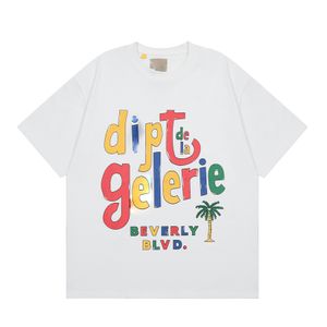 남자 티셔츠 여름 만화 다채로운 편지 코코넛 나무 프린트 라운드 넥 최고의 휴가 거리 패션 캐주얼 느슨한