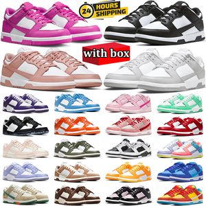 Com caixa homens mulheres sapatos panda branco preto cinza nevoeiro triplo rosa baixo tênis médio oliva verde maçã rosa sussurro azul framboesa laser laranja gai mens trainer