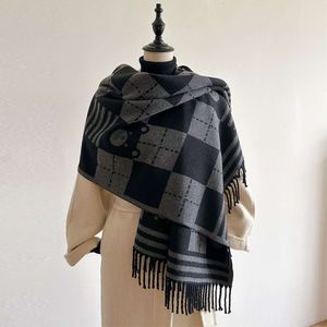 Korean Version New Fashion Cashmere Women's Extended Plaid Color Striped Autumn and Winter Shawl Dual-purpose Warm Scarf