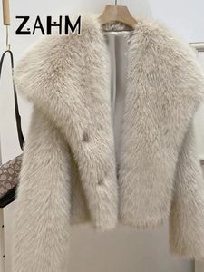 Elegant Faux Fur Jacket Women Fluffy Furry Loose Long Sleeve Solid Warm Coat Winter Luxury Fashion Lady Overcoat Streetwear 240108