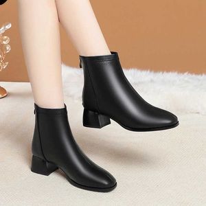 Women Dress Fashion Boots Shoes Winter Autumn New Leather Ankle With Fur Square Toe Womens Office 230922