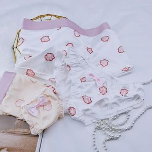 Underpants 2Pcs Sweet Couples Underwear Lovers Men Boxer Shorts Women Briefs Cute Printed Milk Silk Breathable Panties