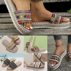 GAI GAI GAI 2024 Designer Slides Summer Flat Shoes Hemp Rope Set Foot Beach Mule Outdoor All-match Women Slippers Mules Large Size Women Sandals Sandels