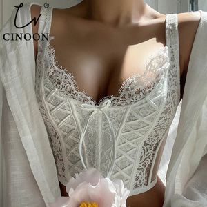 CINOON Sexy Spitzen-BH für Frauen, drahtfreie Weste, Unterwäsche, süße weibliche Hochzeits-Bralette, französische Korsett-BHs, Stickerei, Dessous 240109
