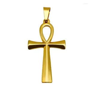 Colares Pingente Cor de Ouro Cruz Colar Para Homens Menino Anka Egito Brilhante Homens de Aço Inoxidável Crucifixo Egípcio Amuleto Masculino Jóias