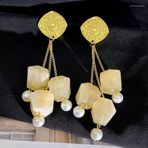 Orecchini pendenti Ciondolo vintage da donna Orecchino color oro Gioielli esagerati Ciondolo geometrico Squisiti gioielli con perle imitate