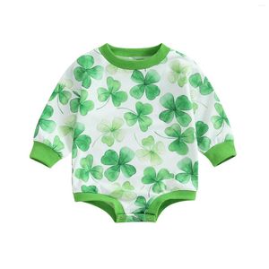 Rompertjes Baby Jongens Meisjes Sweatshirt Body Schattig Klaverprint Lange mouw Ronde hals Romper Tops Baby St. Patrick's Day-kleding