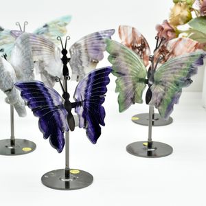 Novo design elegante asas de borboleta de cristal natural ornamento lembrança de casamento renascimento transformação simbólica cura pedra preciosa