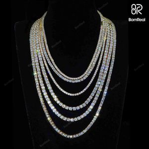 Colliers Factory Iced Out 925 Vvs Moissanite Diamond Tennis Chain Bracelet Collier 3mm 4mm 5mm 6mm 8mm Personnalisé 10k 14k Or