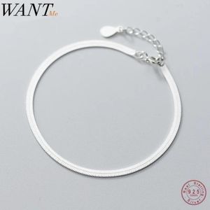 Armbanden vill ha koreansk minimalistisk riktig sterling sier orm platt blad kedja charm armband för kvinnor fest smycken födelsedagspresent