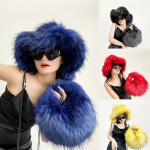 Winter Women's High Fashion Hat Fur Bucket Hat For Girls Luxury Fluffy Fisherman Hat With Fur Handbag Set 240108