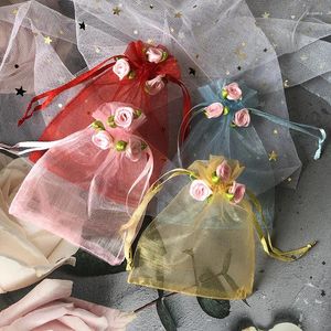 Envoltório de presente 10 pcs saco de organza embalagem de jóias presentes doces festa de casamento goodie embalagem favores bolsas drawable sacos presentes doces