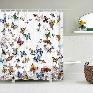 Zasłony prysznicowe kolorowe pióra motyla 3D natura Flow Plant zasłony prysznicowe łazienka Wodoodporna poliestrowa dekoracja