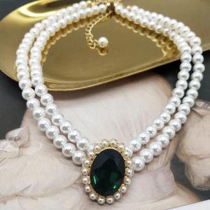 Conjuntos Sheilabox Vintage Elegante Verde Quadrado Cristal Pérola Declaração Colar Gargantilha Ajustável para Lady Party Acessórios Jóias