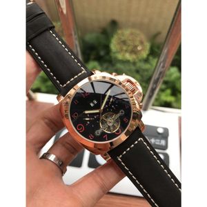 Men's watch with five needle mechanical movement crocodile pattern calf leather 316 stainless steel luminous 44mm anti scratch blue light glass