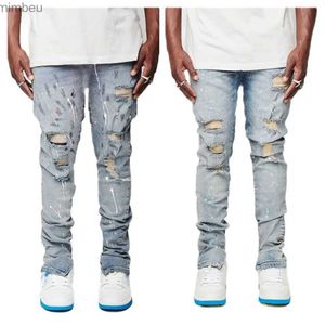 Calças de brim masculinas 2022 nova moda jeans rasgados para homens na moda magro pintura artesanato denim lápis calças rua hipster roupas XS-XLL240109