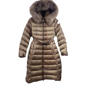 Designer Women's Down Jacket Embroidered Badge Coat Waist Warm Fur Collar Long Womens Winter Coats