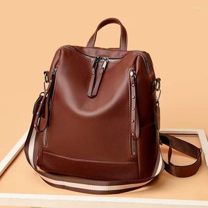 School Bags PU Leather Land Luxury Backpack For Women Soft Student Bag Female Travel Shopping Commuter Students Girls