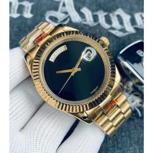 Top Watch Men guld rostfritt stål automatiskt mekanisk safir glas herr dag datum klockor sport manlig armbandsur