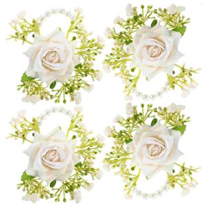 Colares de pingente casamento rosa pulso flor corsage dama de honra pulseira de seda festa baile feminino companheiro super fada pérola (flor branca)