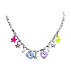Choker Colorful Star Heart Round Bead Tassel Pendant Necklace Chunky Chain Punk Sweet Cool Clavicle Jewelry 57BD