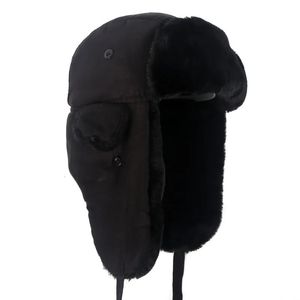 2023 Ushanka -Ohrpapierhüte warmer Winter schwarzer Bomberhut Männer Faux Fell Russischer Stil Gorros de Aviador 240108