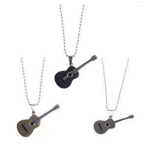Colares de pingente Colar de música de guitarra acústica de aço inoxidável masculino com corrente de 60cm