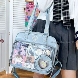 Сумка Heart Ita через плечо с кошельком из искусственной кожи, прозрачная вставка на плечо в японском стиле Kawaii, женская школьная сумка Lolita Blue Itabag Tote H217 240108