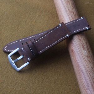 Uhrenarmbänder, braunes Armband mit weißer Linie, Crazy Horse-Echtlederarmband, 18, 20, 22, 24 mm, hochwertiges doppelseitiges Band