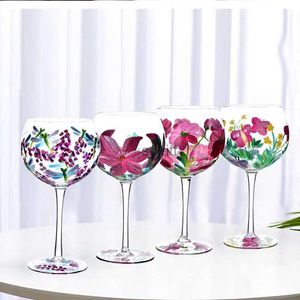 Wine Glasses 610ml Nordic Colored Wine Glasses Creative Hand-Painted Flowers Pattern Red Wine Cup Wedding Goblet Crystal Champagne Drinkware YQ240109