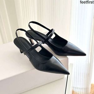 lüks tasarımcı yüksek topuklu sandalet kadınlar sivri ayakkabılar profesyonel resmi deri sığ ağız arka kayış siyah kadın 34-40
