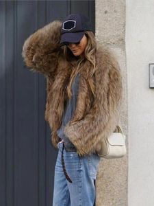 Women's Fur Women Fashion Plush Faux Jacket Luxury V Neck Long Sleeved Cardigan Coats 2024 Autumn Winter Lady Warm High Street