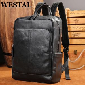 Westal Orijinal Deri Dizüstü Dizüstü Backpack Erkek Bilgisayar Çantası 14 inç Defter Yönetici İşletme Boy için Büyük Kapasite Shoolbag 240108