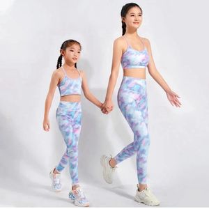 Childrens Yoga LU-1887 Outfit Mother-daughter Yoga Clothing Set Girls Quick-drying Sports Vest Fashion Printing Leggings