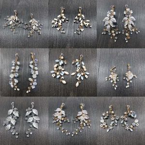 Yüzükler Slbridal El Yapımı Rhinestones Kristal İnci Klipsi Düğün Dungle Küpe Gelin Küpe Küpe Moda Kadın Kız Mücevherleri