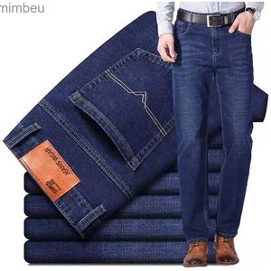 Calças de brim masculinas 2023 novos homens estilo de negócios fino ajuste jeans retos moda clássico preto azul estiramento casual calças jeans plus size28-40L240109