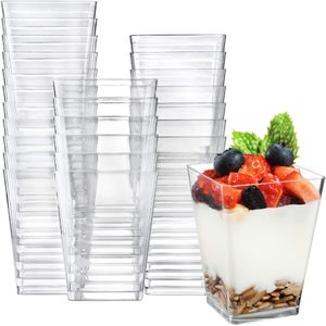 50pcs kubki deserowe na festiwal imprezowy Mały plastikowy kubek do musu jednorazowe z pokrywką pojemnik na lody Pudding 150 ml 240108