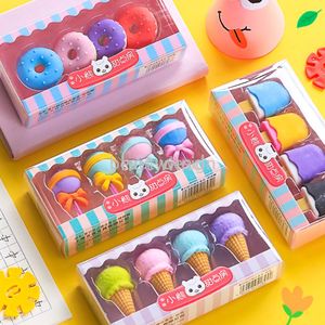 DHL 4PCS YUMMY DESSERT ERASERS SET MINI LOLLIPOP ICECREAM POPSICLE Donuts Rubber Pencil Eraser för barnskolestudent Award DD9480175