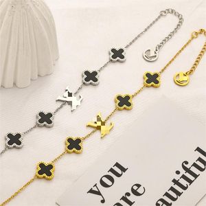 Women's Minimalist Bracelet Clover 18K Gold Titanium Steel Bracelet Letter Silver Plated Chain Bracelet