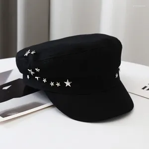 Berets Fashion Women's Beret Flat Top Cotton Hat Spring Autumn Winter British Retro Navy Style Korean Spaper Painter