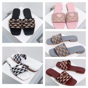 Kvinna broderade tyg sandaler platt glider svart beige multicolor kvinnor mulor hem flip flops casual sandaler sommar läder gummi sula platt glid-på 36-42