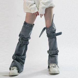 Fashion damskie podgrzewacze nóg o długości kolan bukalne jeansowe legginsy Stylowe dżinsowe skarpetki dla Lady Blue Club Street Style S-XL 240109