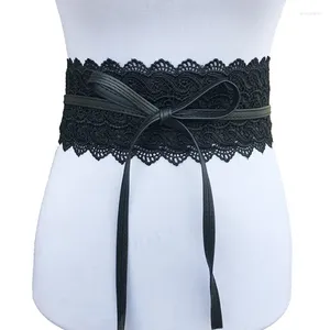 Cinture 2024 Nero Bianco Corsetto largo Cintura a fiore cavo Cintura da annodare femminile per donna Abito da sposa Fascia in vita