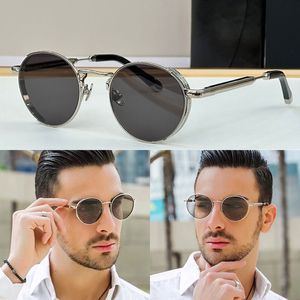 THE BOULEVARD Herren-Sonnenbrille, handgefertigt von einem deutschen Designer, klassische Mode-Sonnenbrille mit rundem Rahmen und silbernem Rahmen