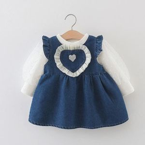 Vestidos de menina crianças adoram vestido de renda para meninas roupas infantis top cowboy manga longa conjunto de princesa 0-4 anos