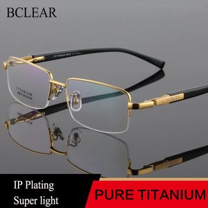 BCLEAR Men High Quality Pure Eye Glasses Frames Acetate Temple Legs Gold Silver Business Luxury Spectacle Frame Eyewear 240109