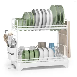 キッチンストレージYoneston皿乾燥ラック2層のウォータートレイ調理器具ホルダーカッティングボード小さなスペース用